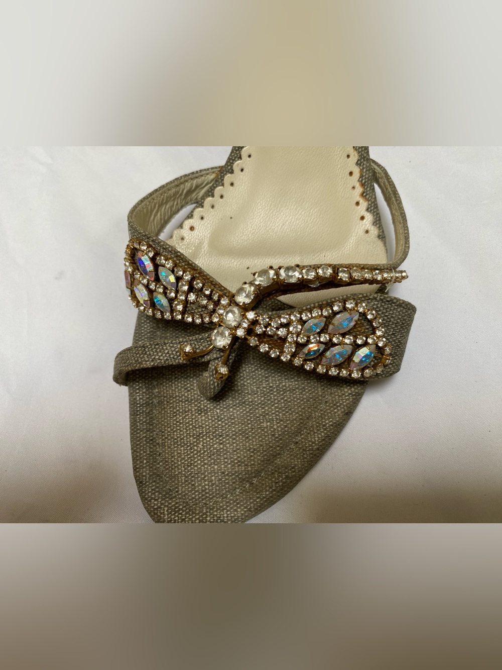 Embellished Taupe Women's Sandals with Crystal Bow